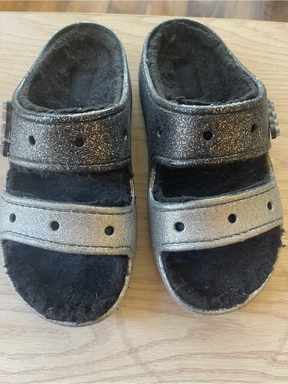 CROCS Slide Sandals with Plush Lining - Silver/Black - Picture 3 of 6